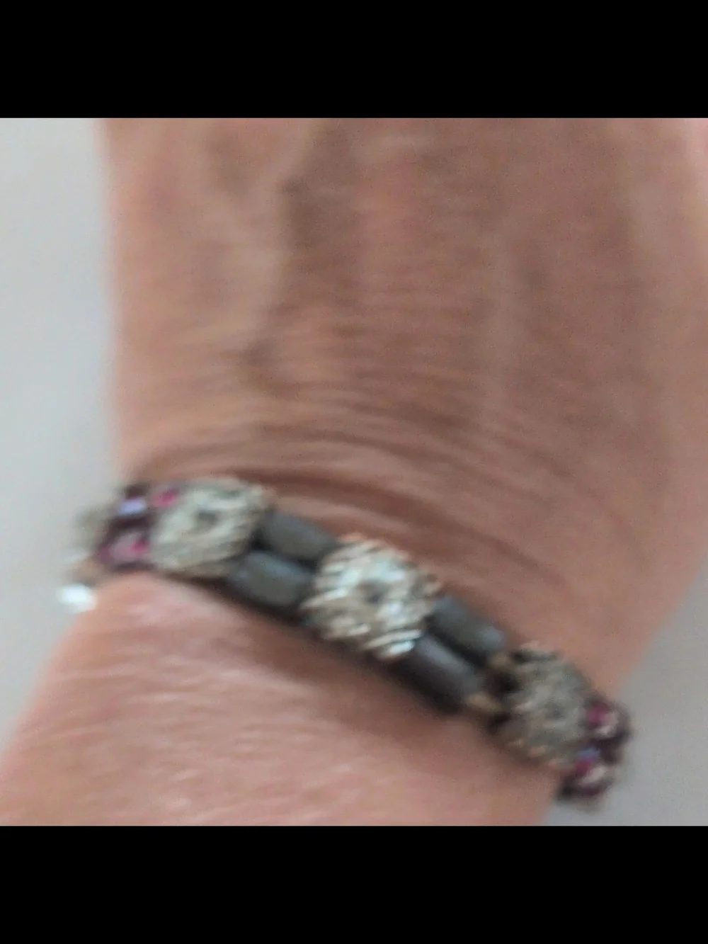 Elegant Silver-Tone Hematite and Purple Bead Stretch Bracelet